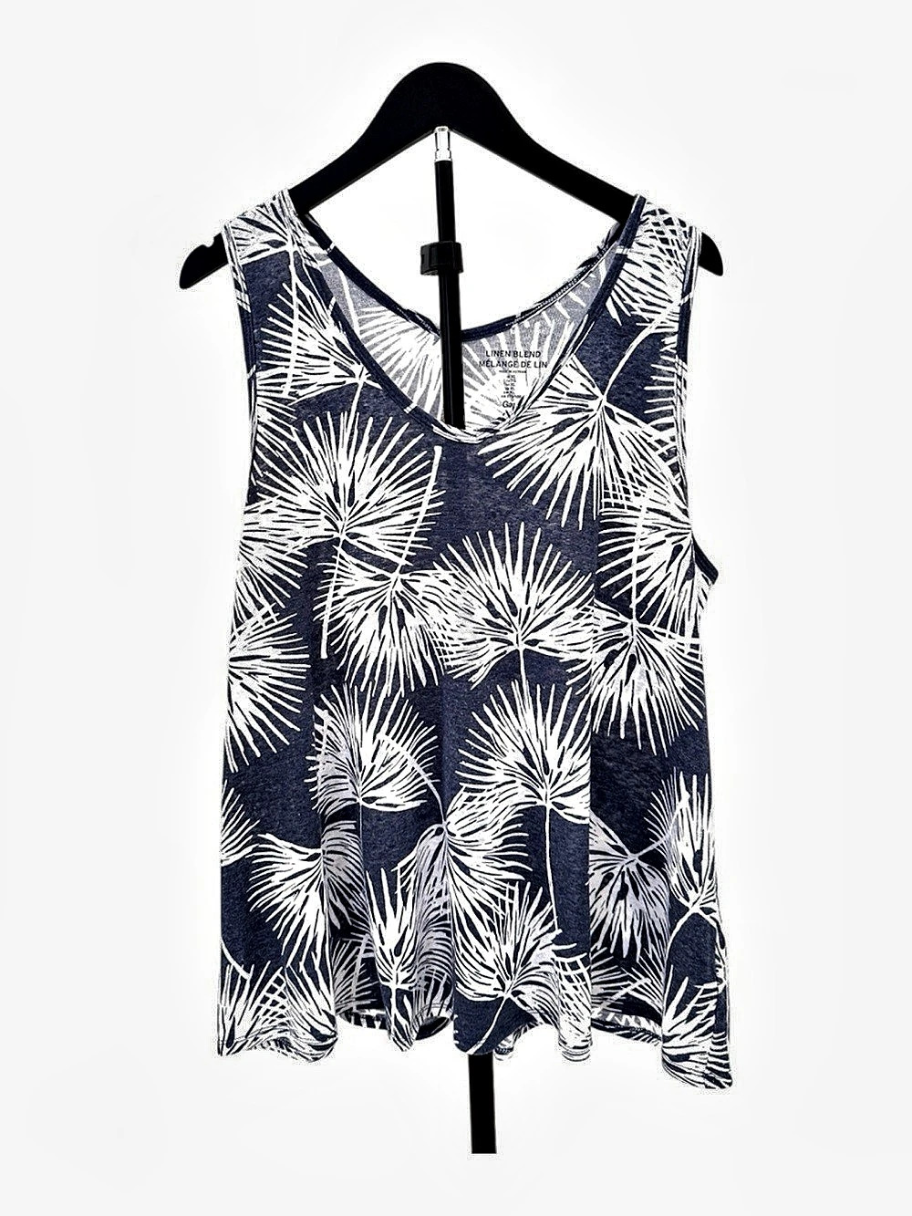 Gap Linen Blend Palm Print Tank Top Blue & White XL Like New